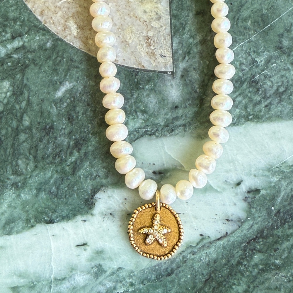 Vintage Freshwater Pearl Necklace with Starfish Charm